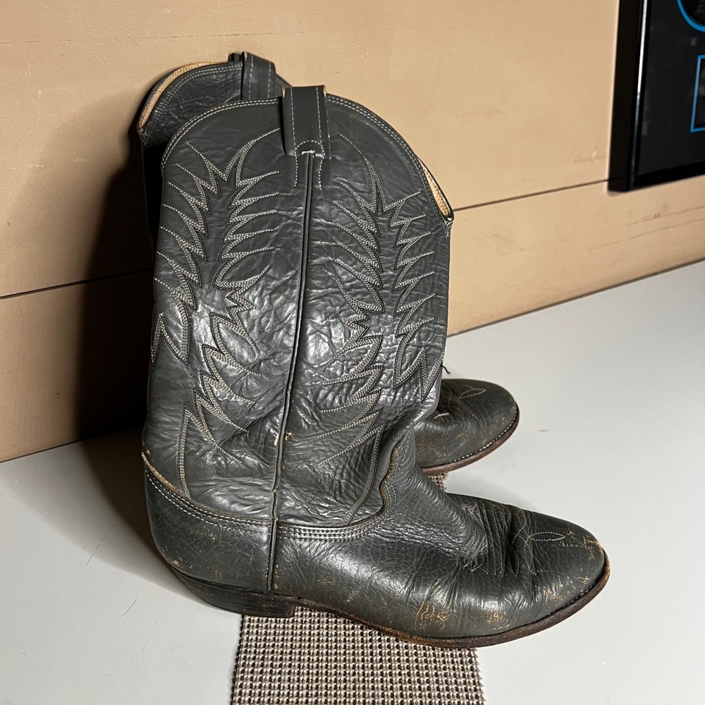 Vintage Nocona Boots Mens 8.5 D Gray Leather Western Cowboy Boots Made USA 1992